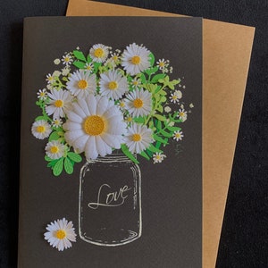 Handgemachte Quilling Karte, Papier Blumen Karte, 3D Karte, Quill Karte, “Daisy Love Jar”, XL Karte