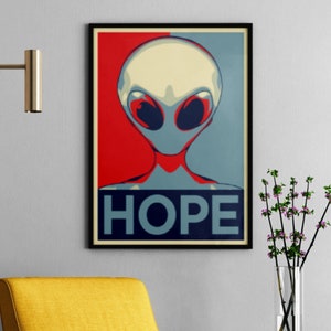 Retro Sci-Fi Poster | Sci Fi Gift for Alien Lover with an Ancient Aliens Obsession | Mid Century Modern Wall Art Inspired by Shepard Fairey