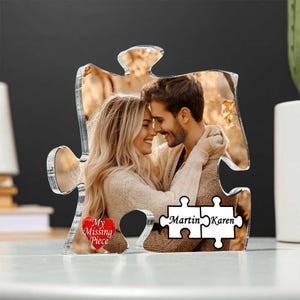 Personalized Puzzle Piece Photo Plaque, Custom Couple Gift with Names, My Missing Piece Romantic Keepsake, Valentine’s & Anniversary Gift