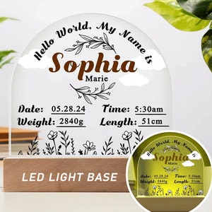 Personalized Baby Birth Stat Night Light, Custom LED Lamp with Name, Date, Weight & Time, Nursery Decor, Baby Custom Acrylic Keepsake