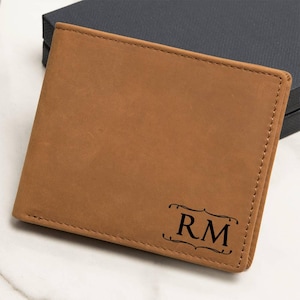 Personalized Leather Wallet for Men, Custom Monogram Engraved Bifold, Gift for Husband, Boyfriend, Dad, Groomsmen, Anniversary, Gift for Men