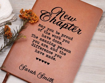 New Chapter Personalized Leather Journal, Custom Graduation Gift, Retirement Notebook, Career Change Keepsake, Encouragement Journal