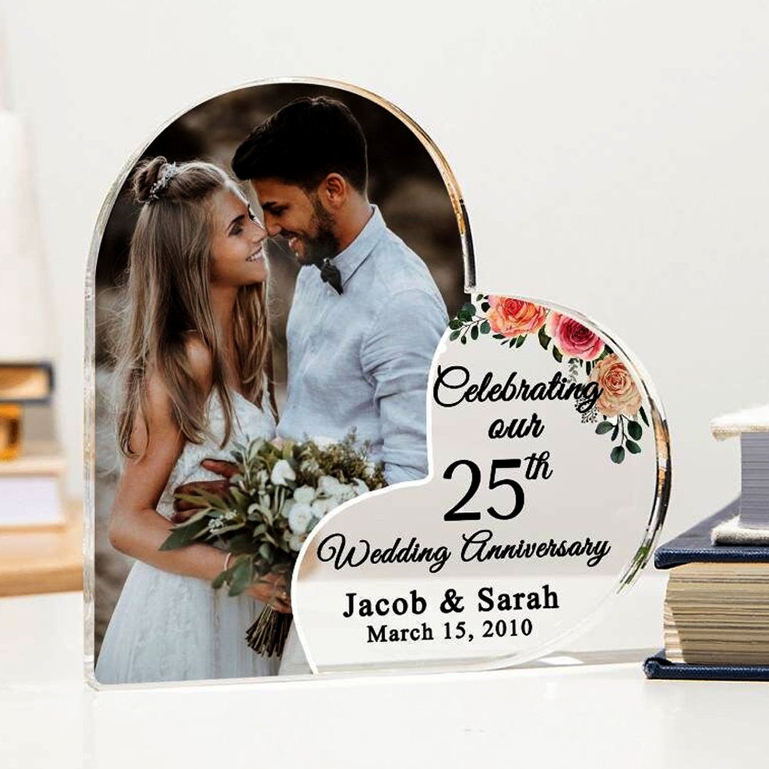 Personalized 25th Wedding Anniversary Photo Plaque, Custom Couple