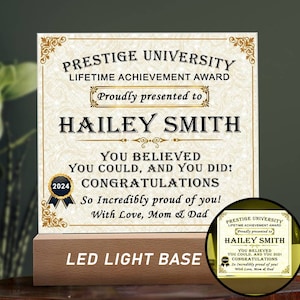 Personalized Graduation LED Light Plaque, Custom Achievement Award Gift, Engraved Graduation Keepsake for Student, College, University Gift
