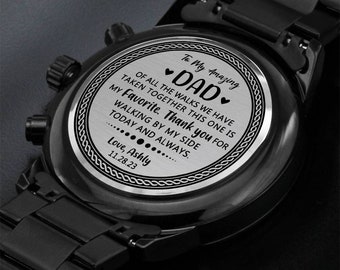 Personalized Engraved Dad Watch, Gift from Daughter, Wedding Day Gift for Father, Father of the Bride Gift, Custom Message Watch for Men