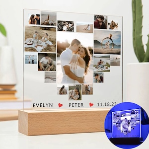 Personalized Couple Photo Collage Acrylic Plaque, Custom Wedding, Anniversary, Engagement Gift with Names & Date, Romantic Keepsake Decor