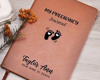 Personalized Pregnancy Journal, Custom Leather Bump to Birth Notebook, Expecting Mom Gift, Pregnancy Memory Book, Baby Shower Keepsake