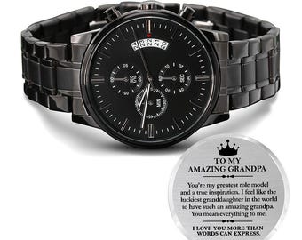 Engraved Watch for Grandpa, Personalized Gift from Grandkids, Birthday, Father’s Day, Christmas Present, Sentimental Keepsake, Watch for Men