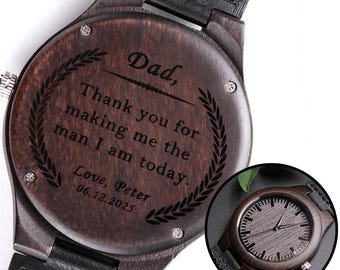 Personalized Wooden Watch for Dad, Custom Engraved Message Gift, Father’s Day Gift from Son, Birthday Gift for Dad, Keepsake Watch for Dad