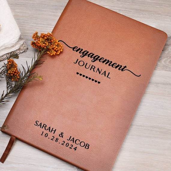 Personalized Engagement Journal, Custom Leather Wedding Planner, Couple’s Journal Gift, Engagement Gift, Engraved Names & Date, Custom Gift