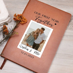 Personalized Couple Journal, Our First Year Together Memory Book, Custom Leather Anniversary Notebook, Journal for Couples Keepsake