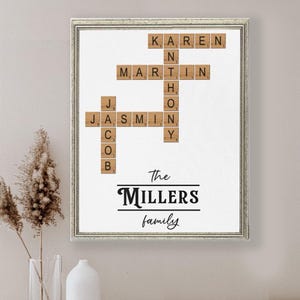Custom Family Name Wall Art with Scrabble Tiles, Personalized Crossword Name Sign, Rustic Home Décor, Gift for Parents, Custom Family Gift