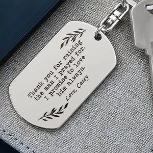 Personalized Dog Tag Keychain, Custom Engraved Message Keychain, Gift for Father-in-Law, Wedding Thank You Gift, Groom&#39;s Family Present