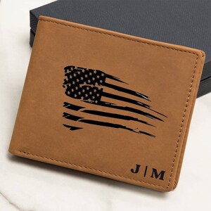 Personalized Veteran Designs Leather Wallet, Personalized American Flag Men's Leather Wallet. Flag and Veteran Wallet