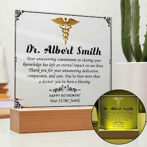 Personalized Doctor Retirement Gift, Custom Engraved Acrylic Plaque with Name & Message, Medical Appreciation Keepsake for Physician