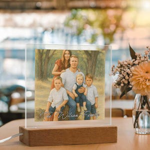 Custom Family Portrait LED Light, Personalized Acrylic Photo Lamp with Wooden Base, Unique Family Gift, Home Decor, Custom Gift for Family