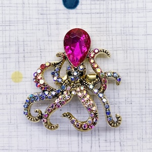 Vintage Style New Multi Coloured Rhinestone Octopus Pin Brooch Gift UK SELLER