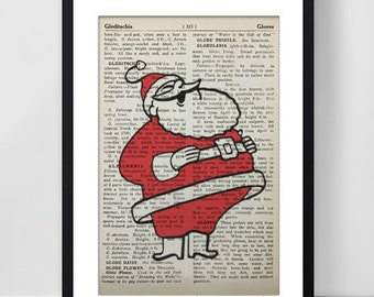 Christmas vintage Santa no:3 printed on upcycled Vintage book page Mixed media digital print art