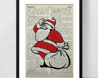 Christmas vintage Santa no:1 printed on upcycled Vintage book page Mixed media digital print art