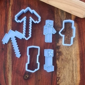 Gaming Creeper Steve and Pick axe Cookie and Fondant Cutter and Stamp 3 in a pack
