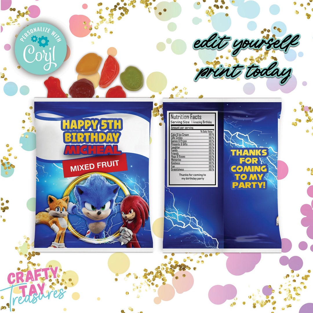 Sonic 2 Fruit Snack Editable Sonic Printable Chip Bag Etsy