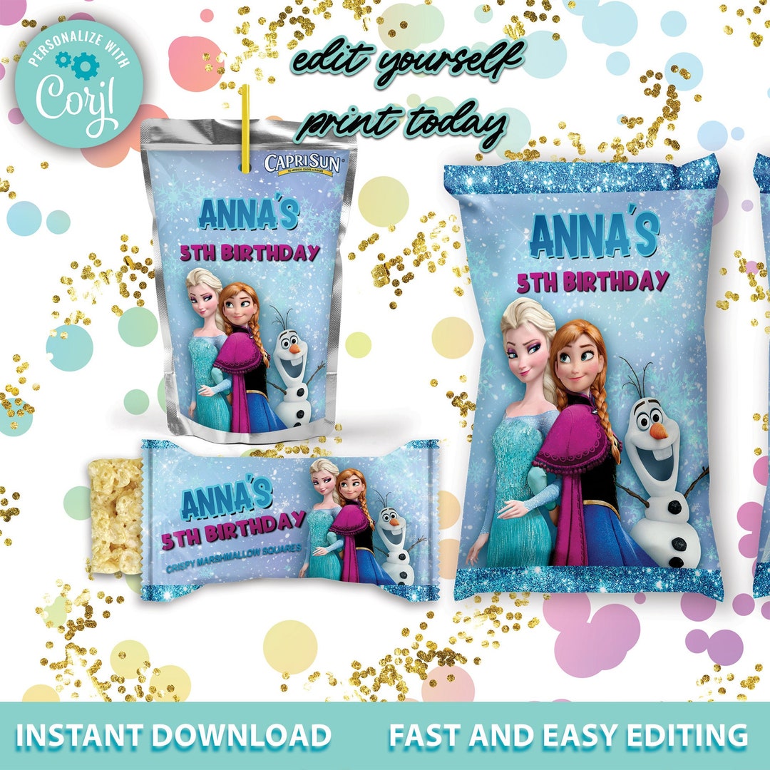 Frozen Party Favors Frozen Printable Editable Chip Bag Etsy