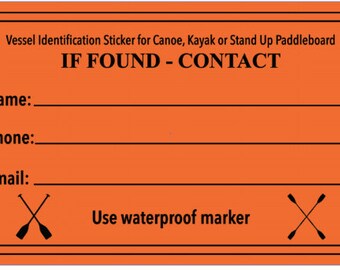 If Found Contact Vessel Identification Decal Sticker Kayak Canoe
