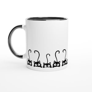 Cute Black Cats Line-Up Mug | Adorable Ceramic Cup | Gift for Cat Lovers