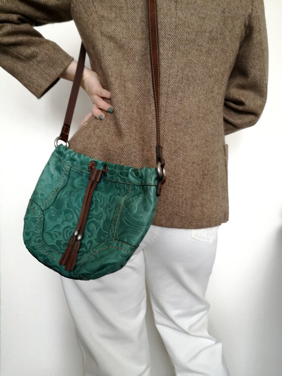 FOSSIL Vintage Green Leather Crossbody 