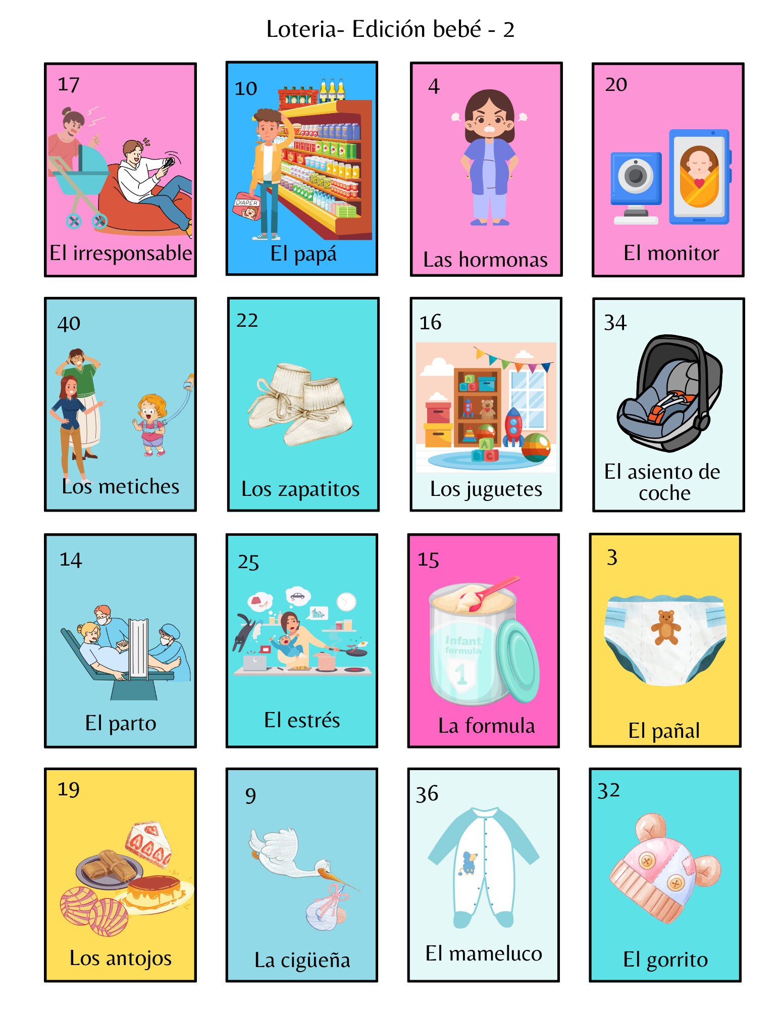 Mexican Baby Shower Loteria Game Instant Download Baby Edition Juego De ...