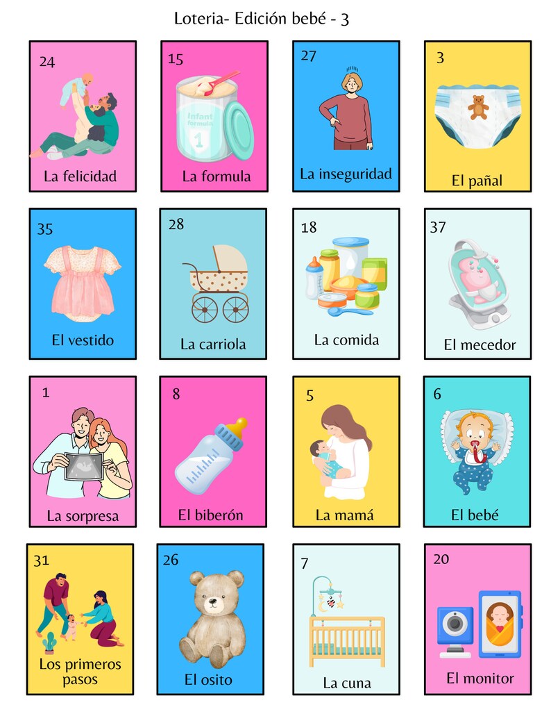 Mexican Baby Shower Loteria Game Instant Download Baby Edition - Etsy