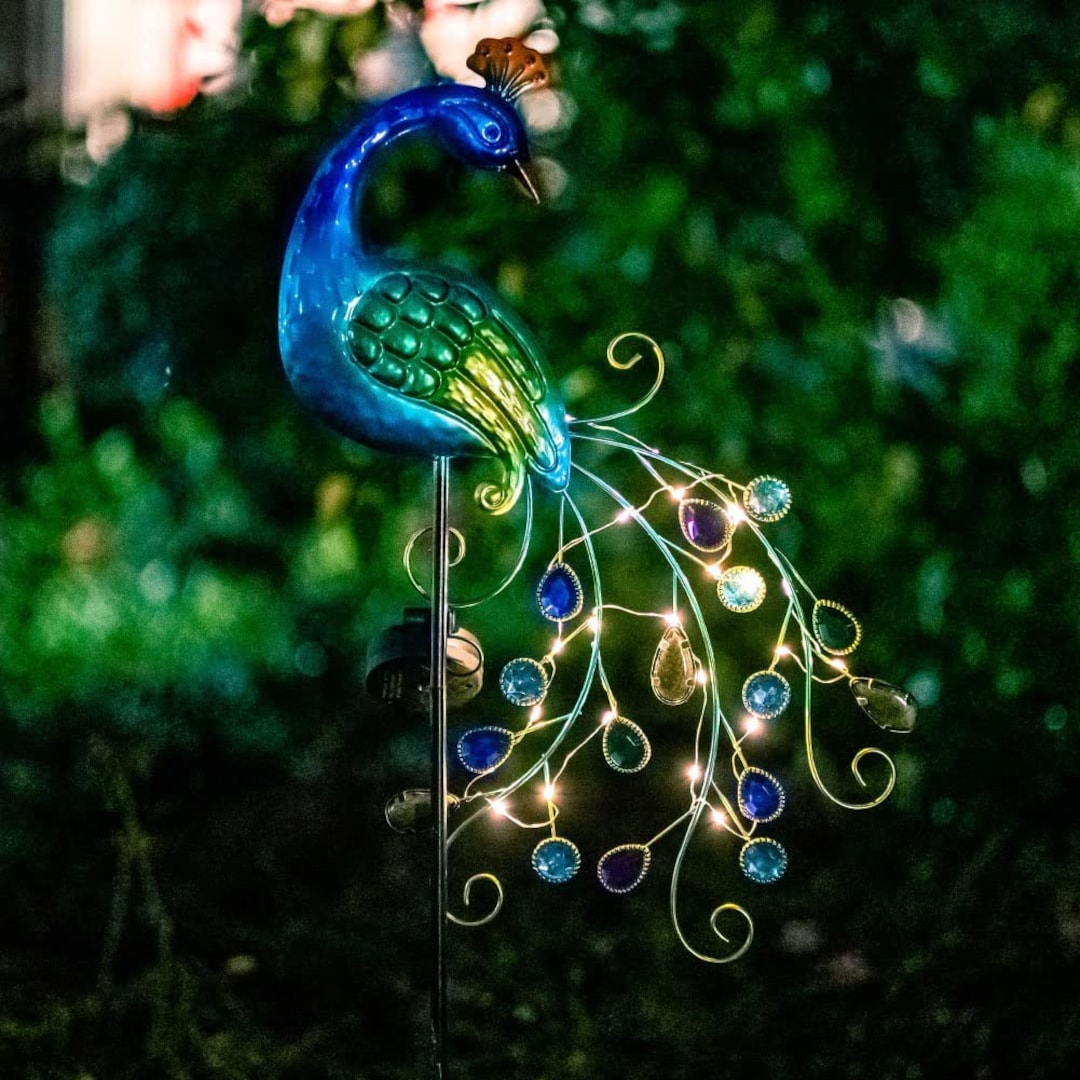 Metal Peacock Solar Garden Lights Stakes for Patio Lawn Yard - Etsy
