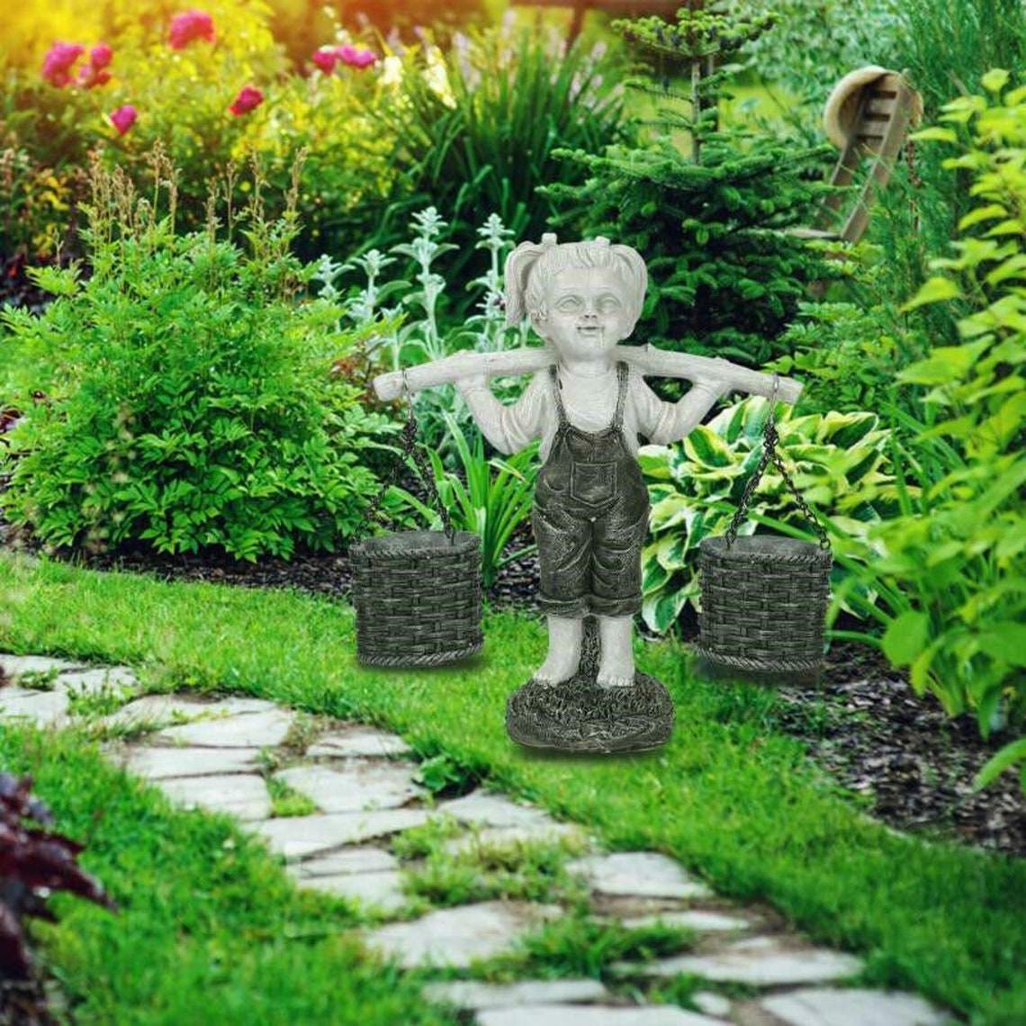 Garden Figure Lawn Statue DIY Resin Girl Statue Flower Pot Etsy
