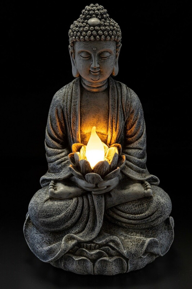 Zen Buddha Solar Powered Flickering LED Outdoor Decor Garden Etsy