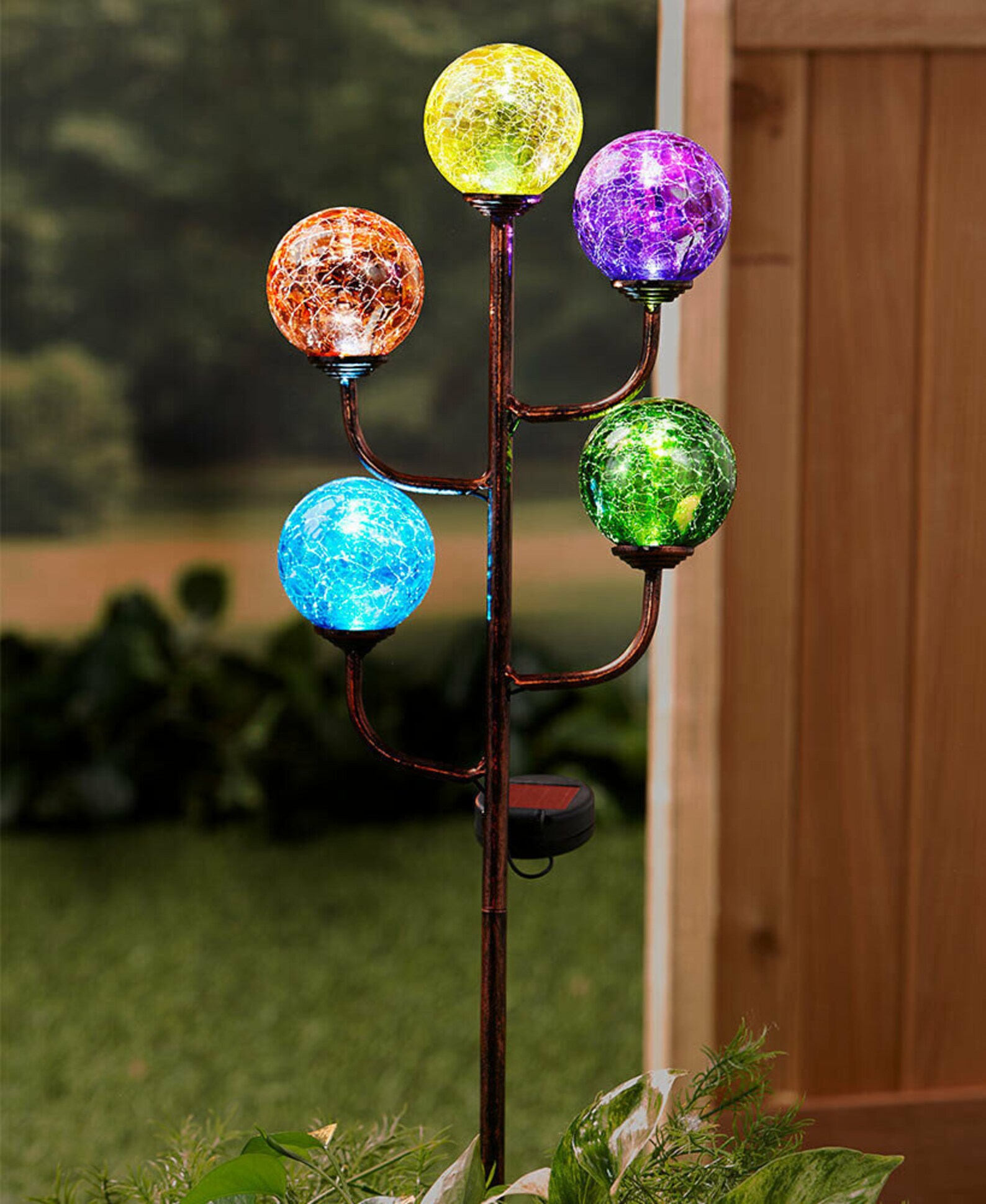 Solar 5Light Colorful Crackled Glass Globe Ball Garden Yard Etsy