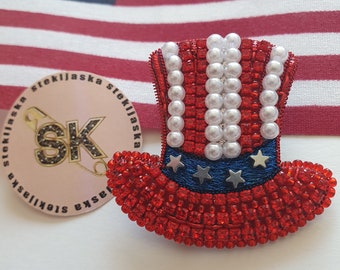 Handmade American Flag Hat Brooch, Patriotic Lapel Pin