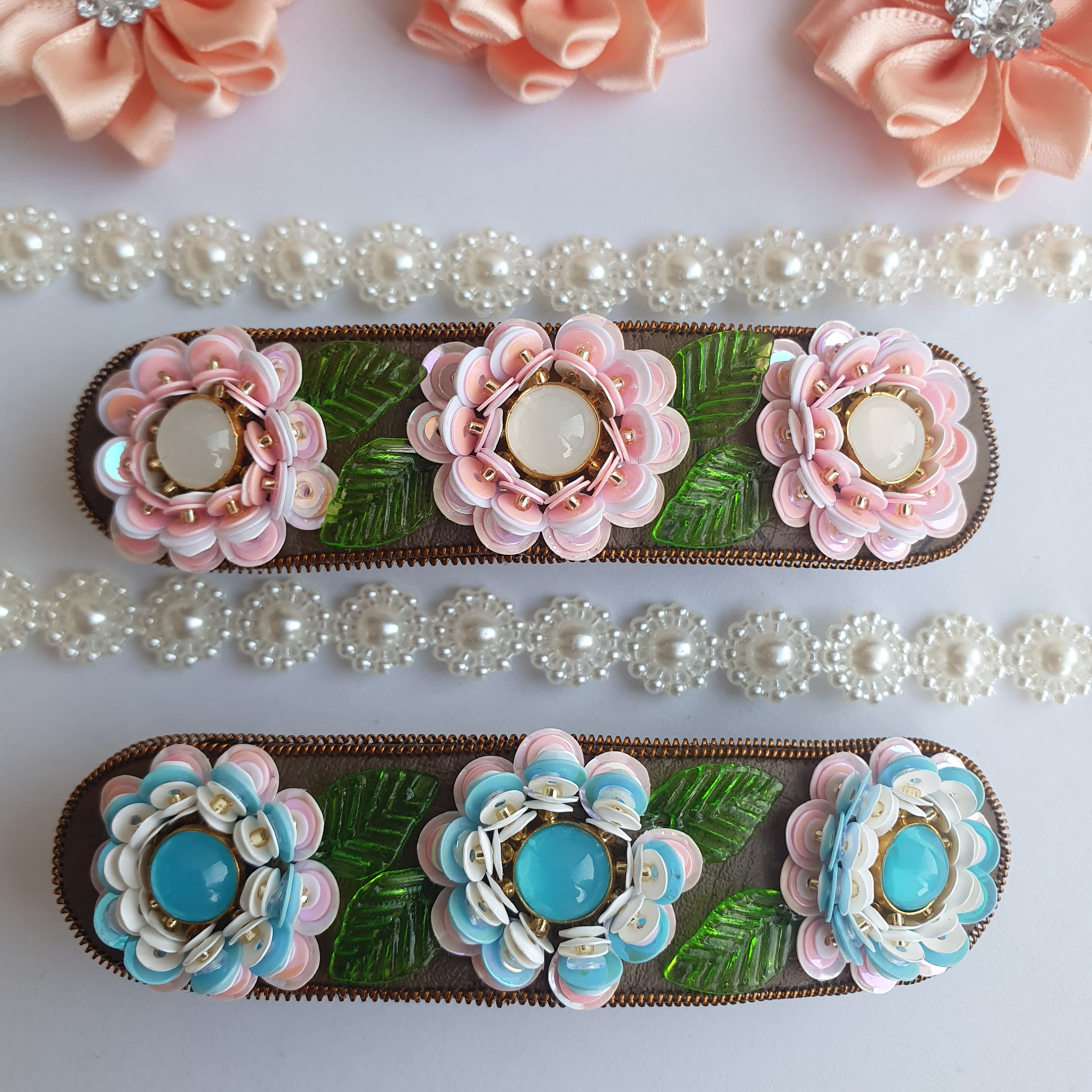 Handmade Barrette, Beaded Flower, Elegant Long Hair Clip - Etsy display picture 2