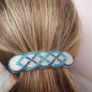 手作りのヘアクリップ、女性用のビーズ付きブルーバレッタ、ユニークなギフトアイデア、ビーズ付きロングバレッタ、バレッタヘアクリップ