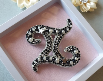 Gemini Brooch, Handmade Zodiac Astrology Gift