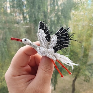 Handmade Beaded Stork Brooch Pin: Unique Pregnancy Gift