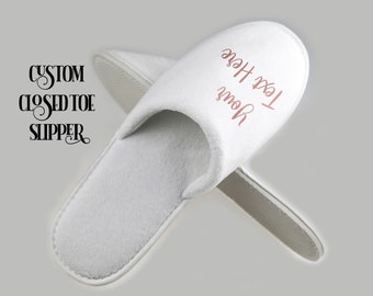 Personalized Spa Slippers House Wear Slippers Closed Toe White Slippers Bride Slippers Bridesmaid Slippers Gift For Her Wedding Gift
