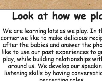 Play explanations fo areas of provision