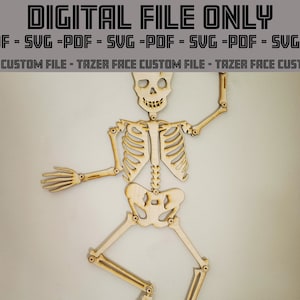 MR. Bones- Digital File Only- Poseable skeleton laser cut file Glowforge Ready File - Halloween Decor - Skeletal Hanger No Glue Design