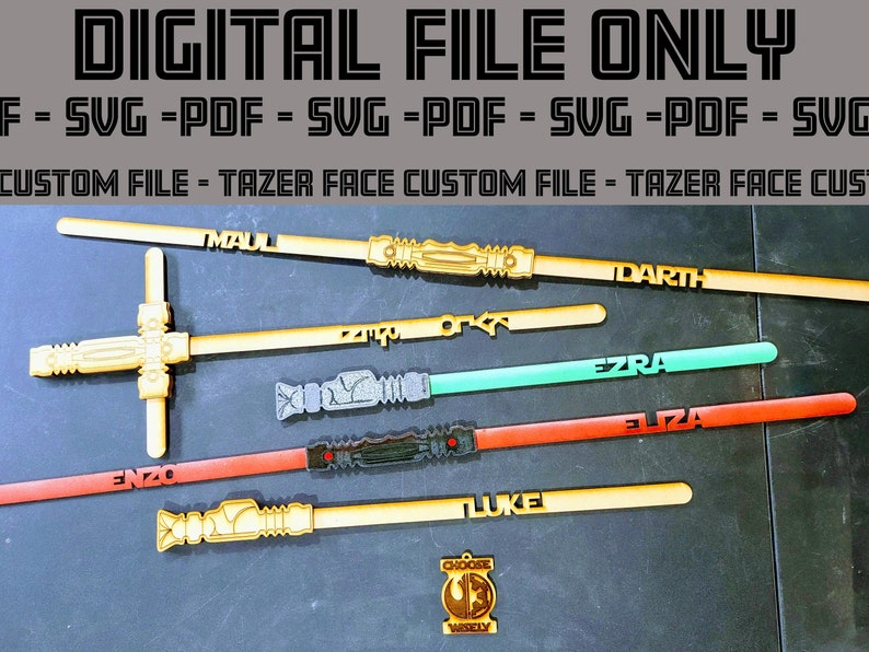 Laser File Lightsaber Wall Art for Kids Customizable Names, Sabers