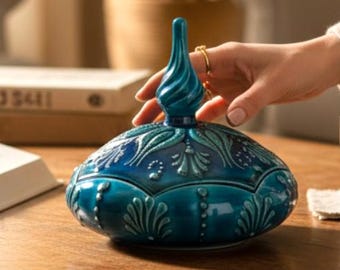 Christmas Kitchen Decor | Handcrafted Turquoise Ceramic Sugar Bowl | Holiday Gift for Her 2025 | Handmade Turkish Pottery