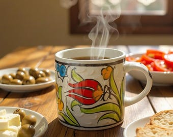 Handmade Ceramic Espresso Cup Set – Unique Christmas Coffee Mug Gift – Turkish Ceramic Cups 170ml