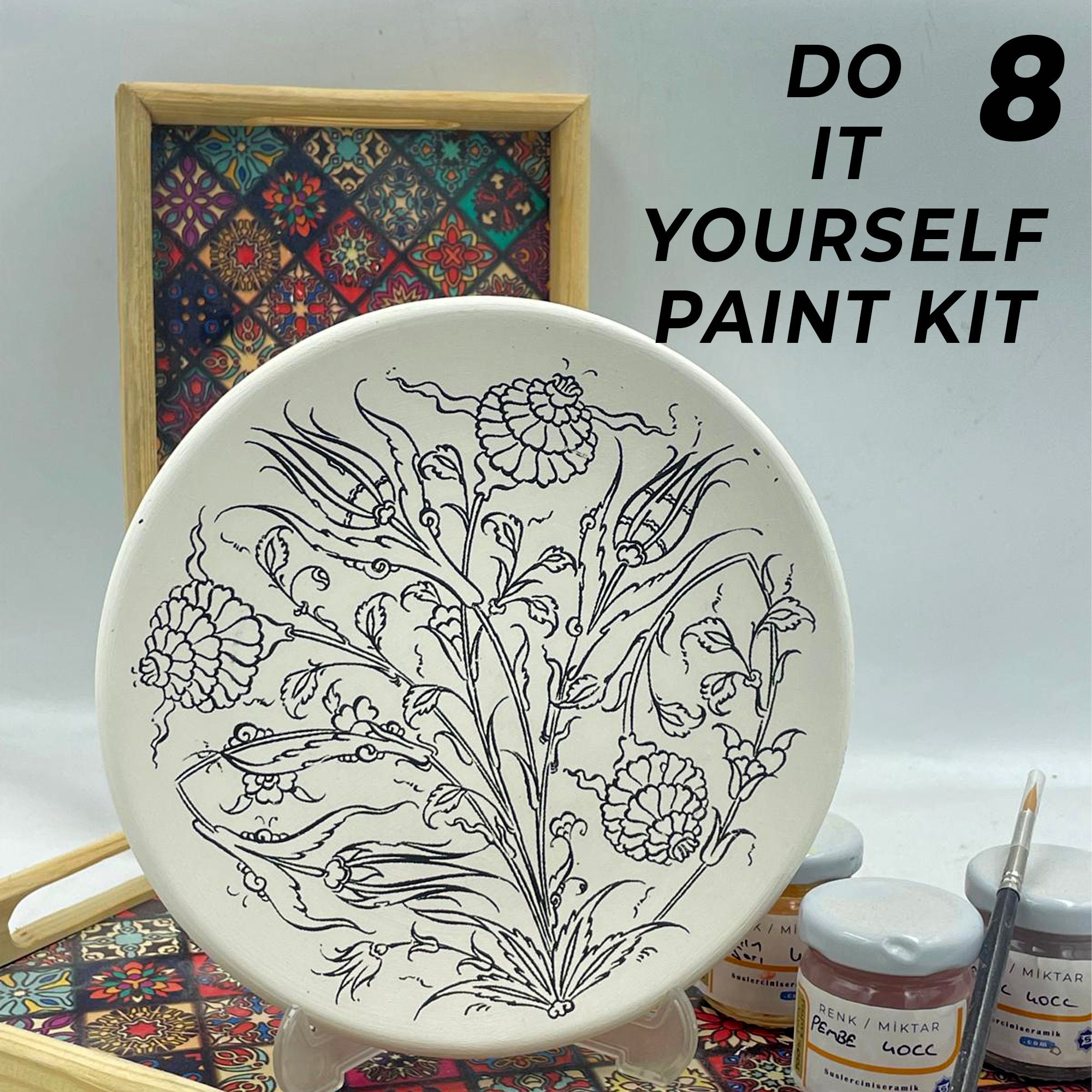 Beginner Ceramic and Tile Painting Set - 18cm Pre-drawn Designs Plate -  Perfect Starter Kit - Etsy, image size:2000x2000