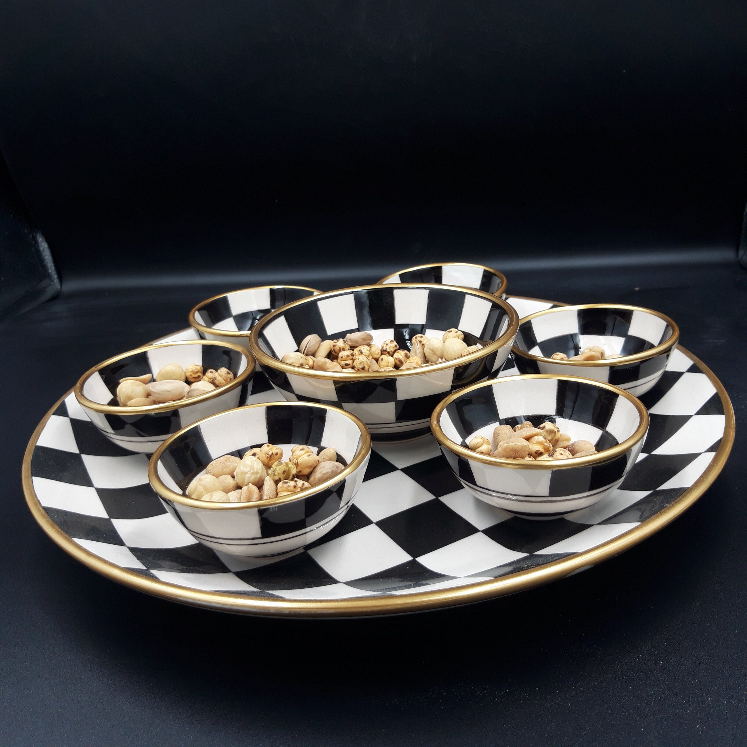 HUGE Black & White Checkered & Gold Kaleidoscope Festival Hood main image 1
