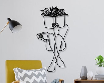 Woman Reading a Book Metal Line Art Led Lights, Gifts for Her, Bookshelf Decor, Library Decor, Minimalist Wall Art, Book Reading Sign