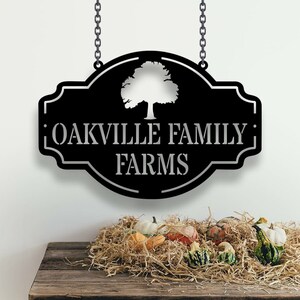 Personalized Oak Farm Metal Sign, Farmhouse Sign, Oak Tree Sign, Barn Sign, Custom Family Farm Sign, Gift For Dad, Mom (chains not included)